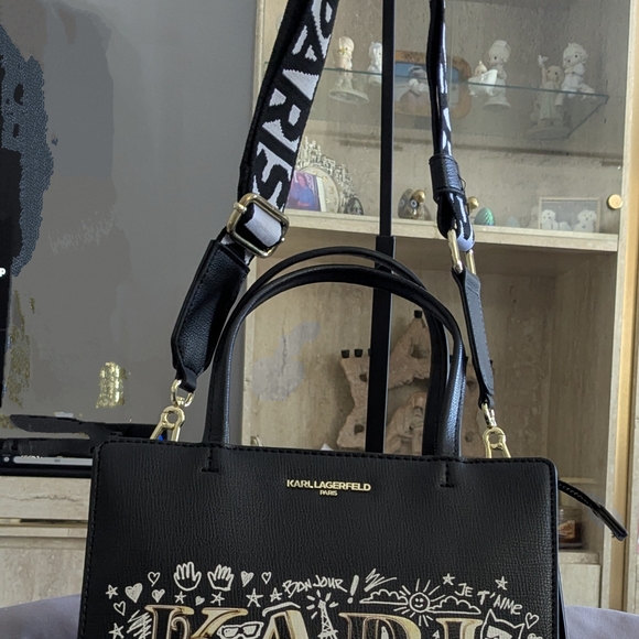 Karl Lagerfeld Black and Gold Women's Bag/ Crossbody 11.5 X 10 - Picture 2 of 9